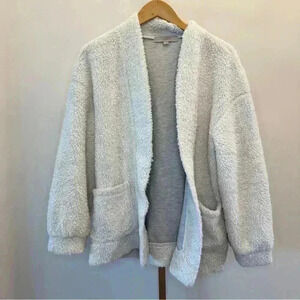 Ann Taylor LOFT Women's Ivory Sherpa Coatigan Size L Open Front Casual